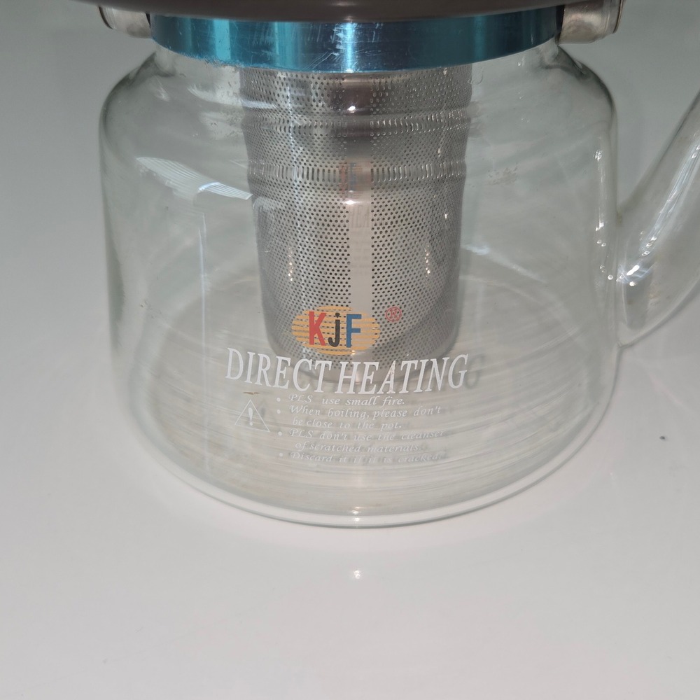 Vintage KJF Direct Heating Glass Teapot Floral Daisy Stainless Infuser Stovetop
